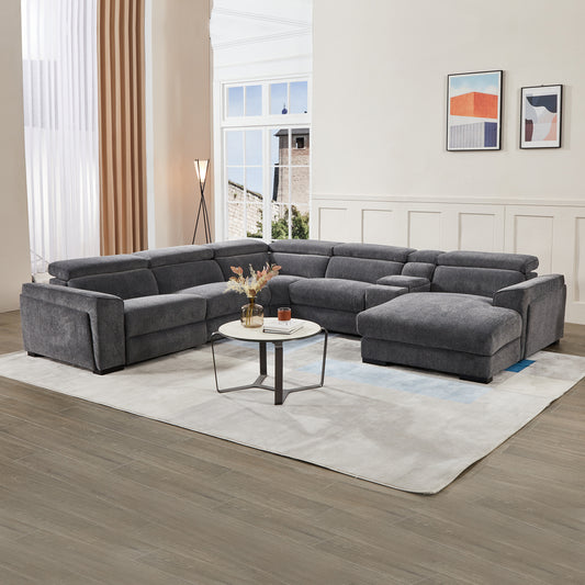 Sorrento Corner Sofa Right Hand Chaise Premium Fabric Electric Recliner with Manual Headrest Cup-holder Charging Point Lighting