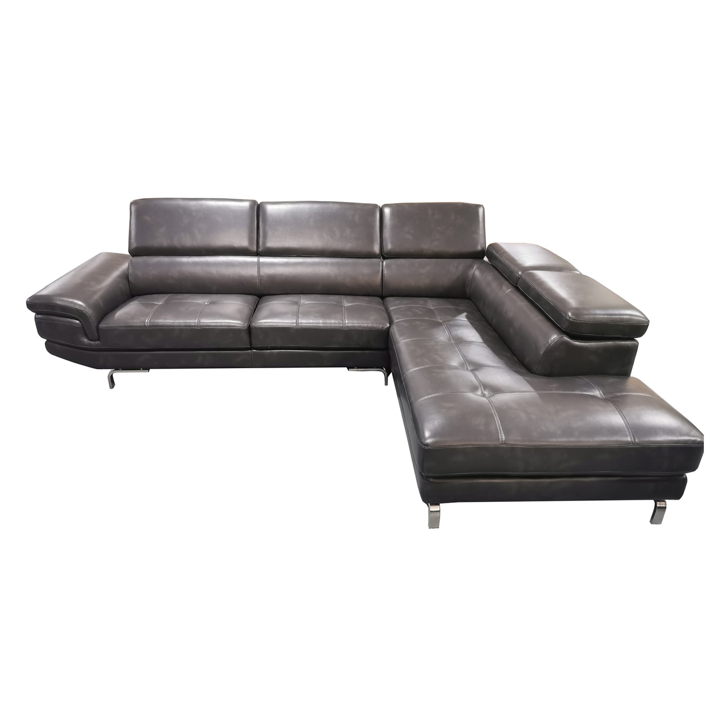 Vienna 5 Seater Right-Hand Chaise Leatherette Dark Grey Corner Sofa