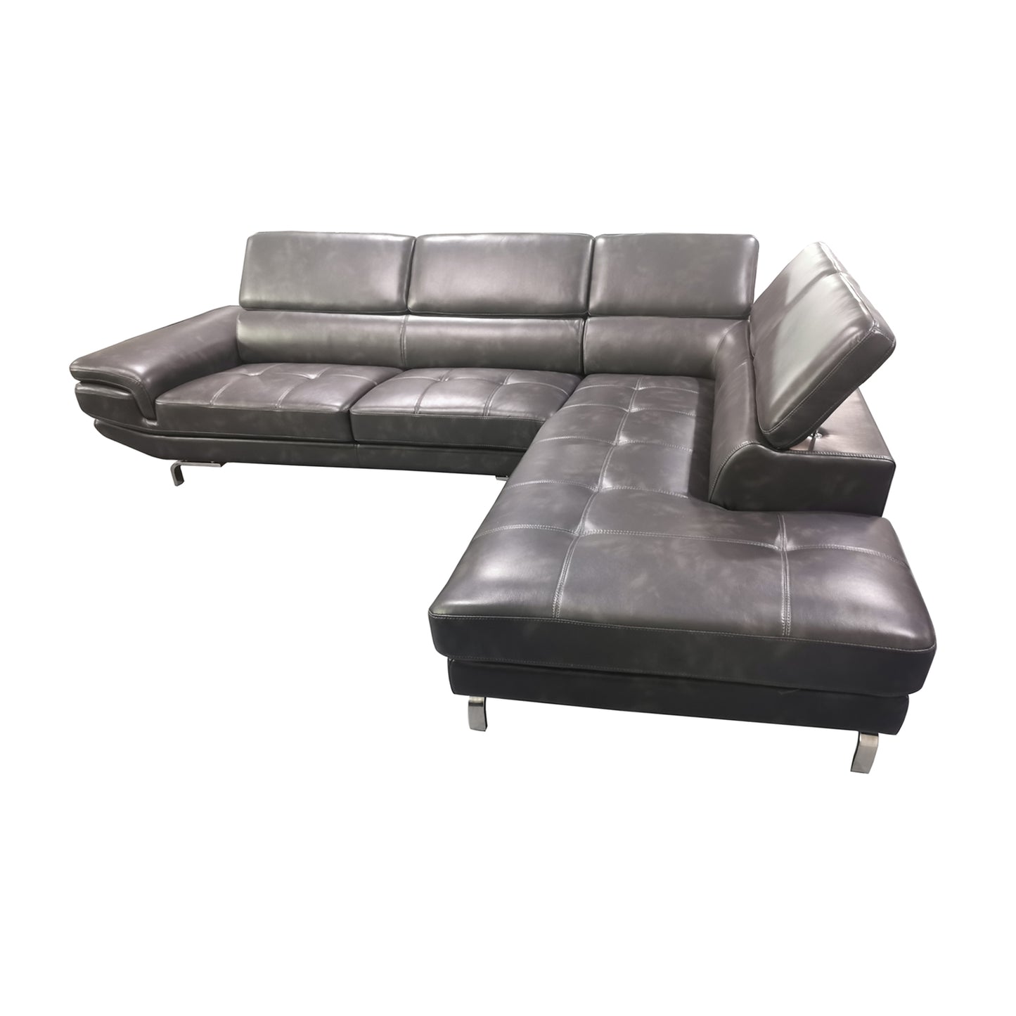 Vienna 5 Seater Right-Hand Chaise Leatherette Dark Grey Corner Sofa