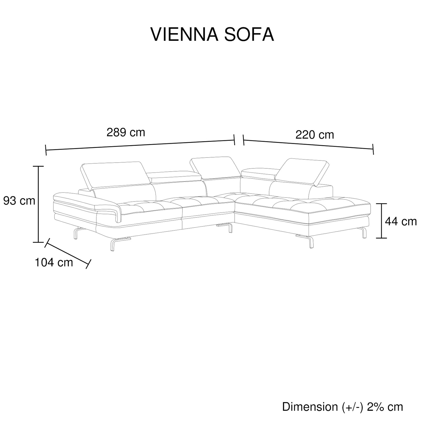 Vienna 5 Seater Right-Hand Chaise Leatherette Dark Grey Corner Sofa