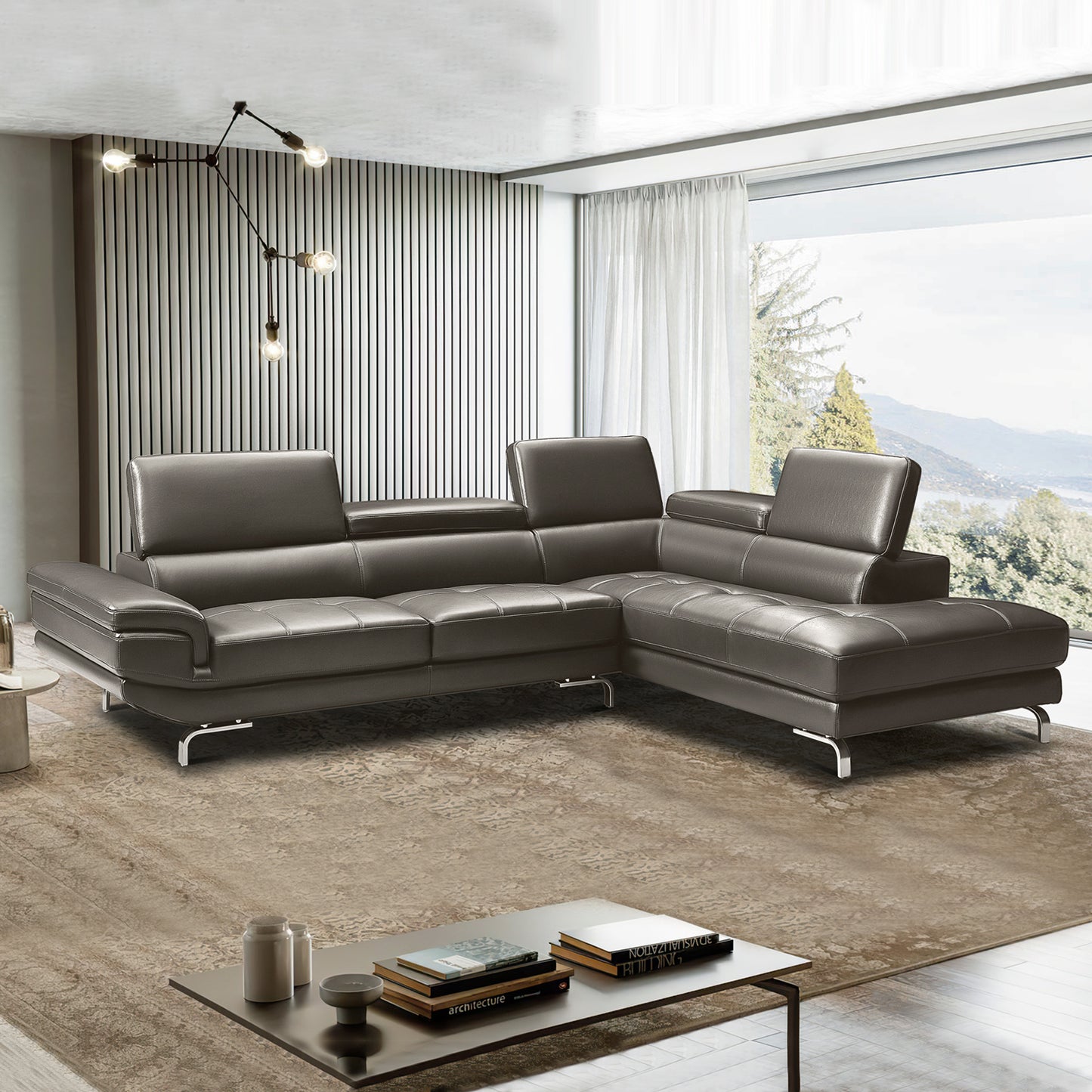 Vienna 5 Seater Right-Hand Chaise Leatherette Dark Grey Corner Sofa