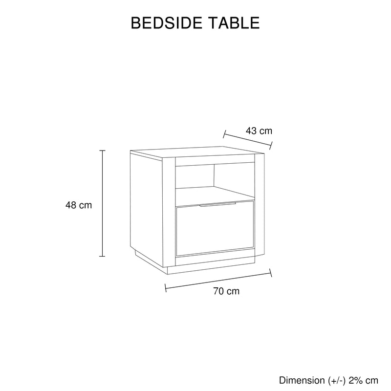 Savannah Oak Color Solid Rubber Wood Bedside Table with Stone Top and Drawer