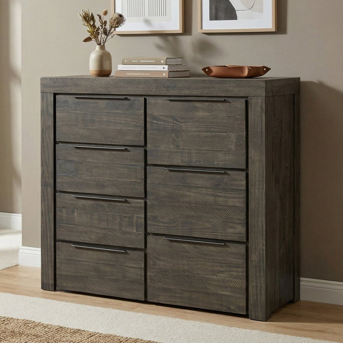 Cromwell Contemporary Grey 7-Drawer Tallboy with Slim Metal Handles