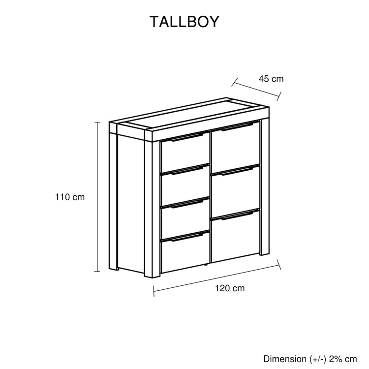 Cromwell Contemporary Grey 7-Drawer Tallboy with Slim Metal Handles
