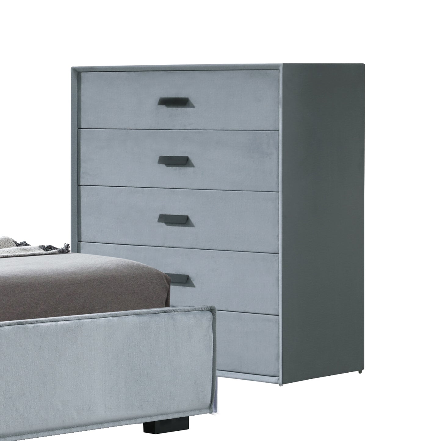 Estella Tallboy MDF Construction Fabric Upholstery Five Storage Drawers Iron Feet