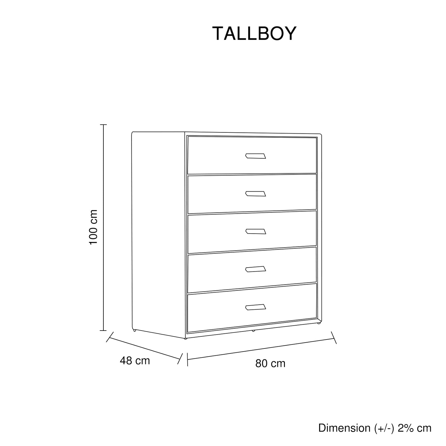 Estella Tallboy MDF Construction Fabric Upholstery Five Storage Drawers Iron Feet