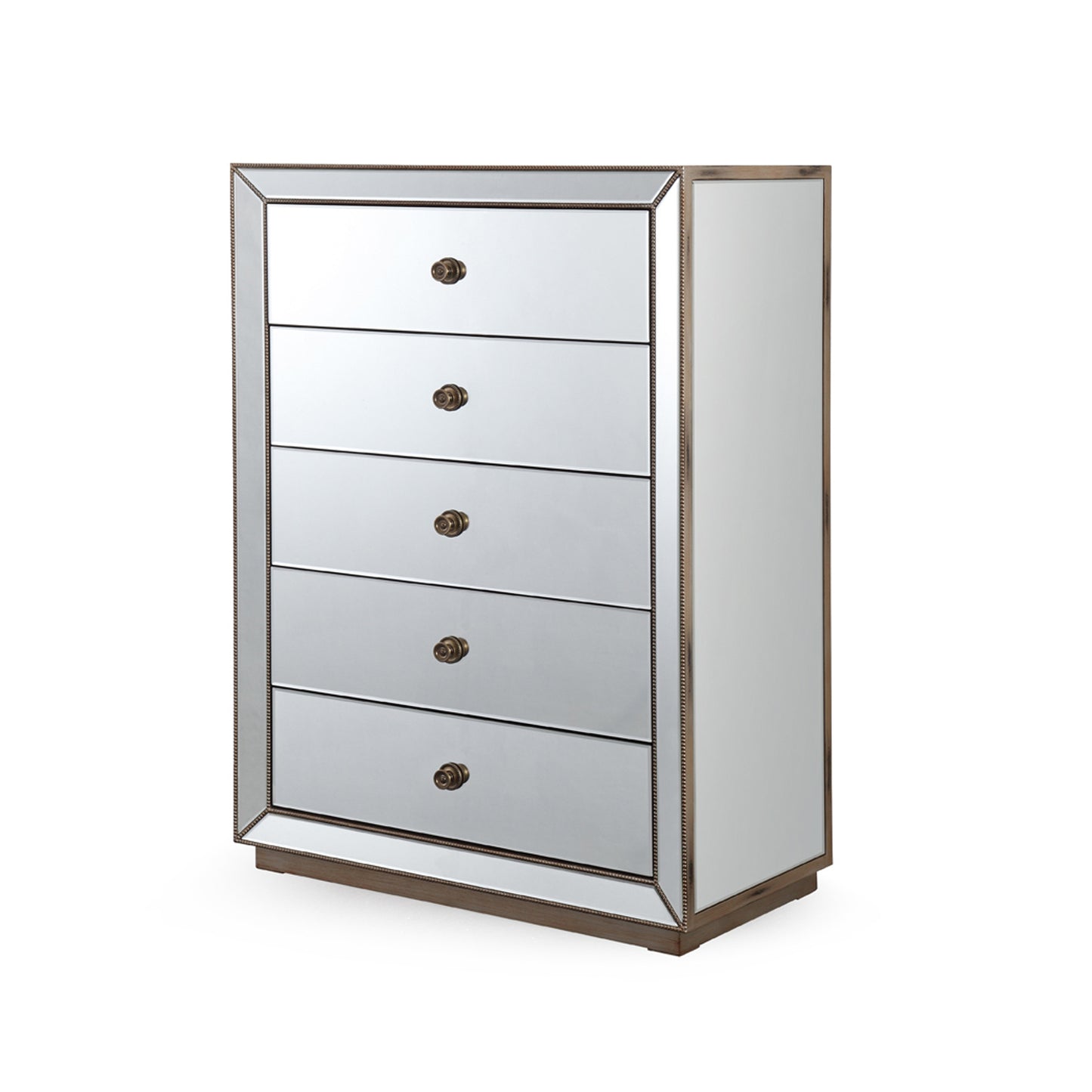 Germany MDF Antique Gold Colour 5 Drawers Mirrored Work Tallboy