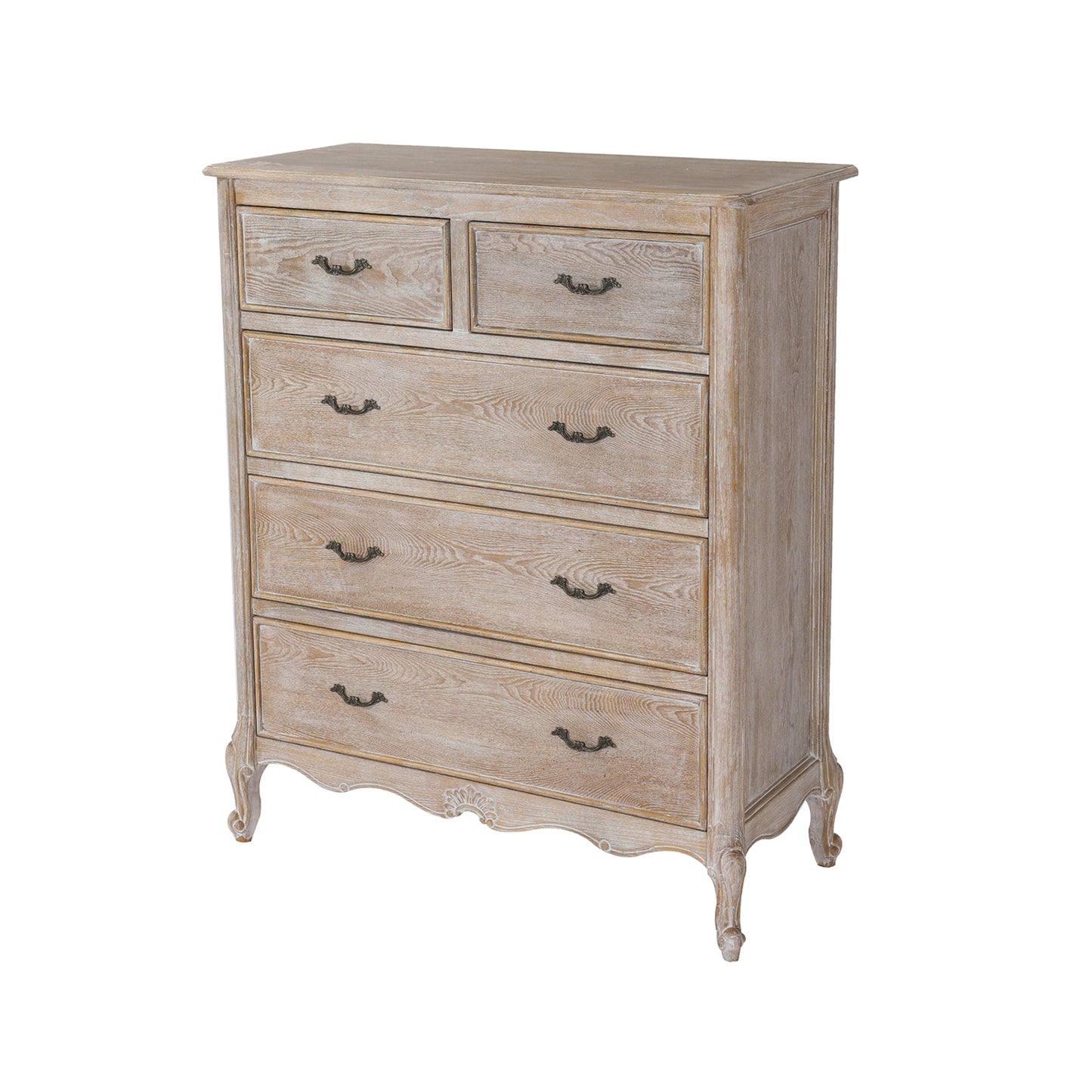 Lille Oak Wood Plywood Veneer White Washed Finish Storage Drawers Tallboy
