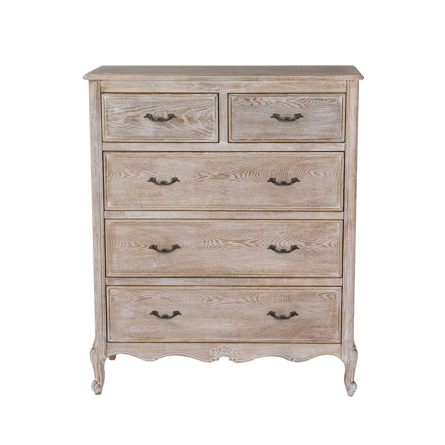 Lille Oak Wood Plywood Veneer White Washed Finish Storage Drawers Tallboy