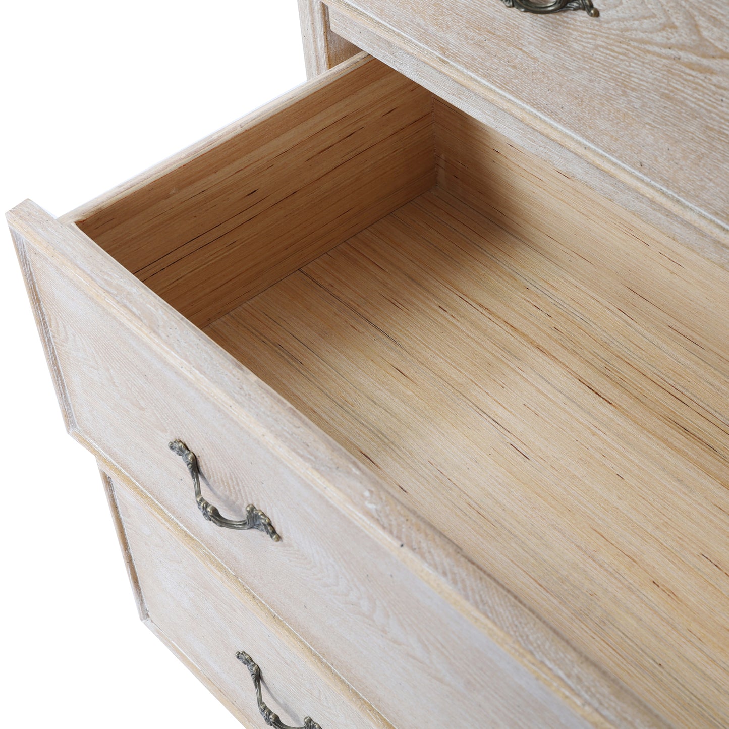 Lille Oak Wood Plywood Veneer White Washed Finish Storage Drawers Tallboy