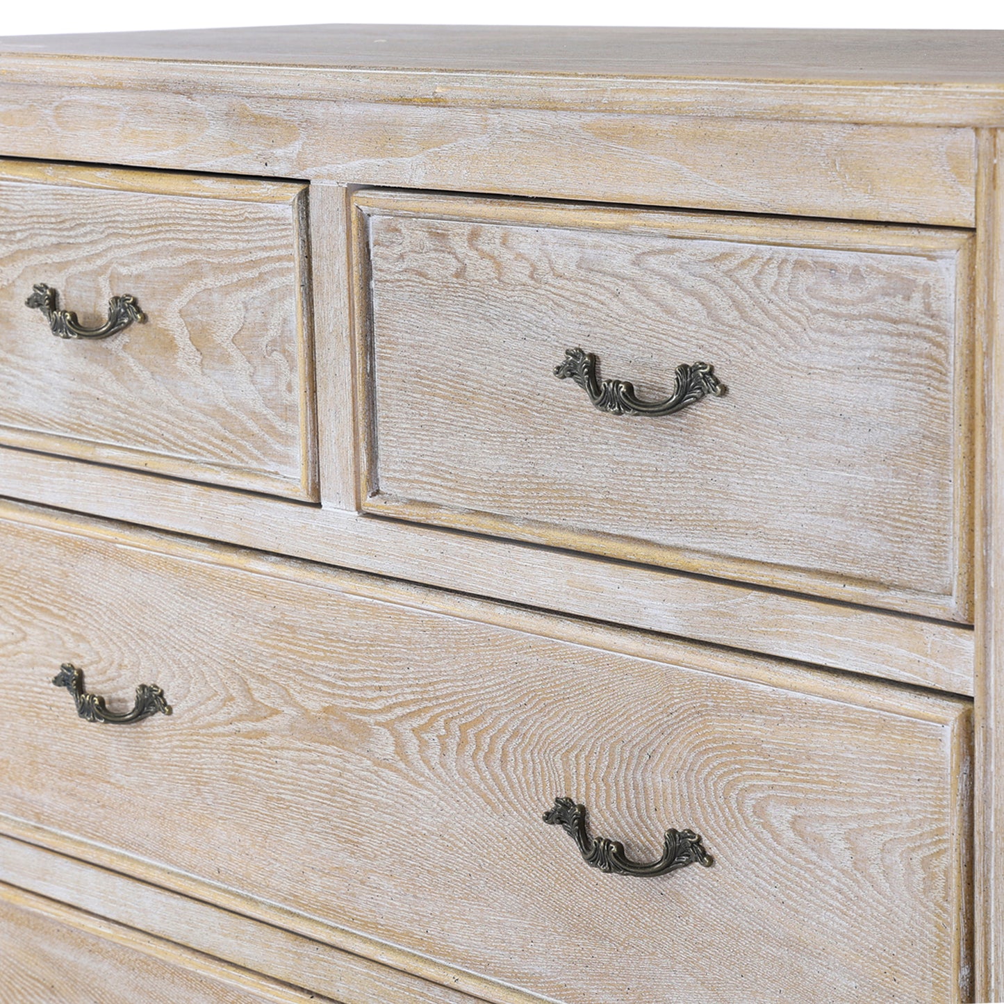 Lille Oak Wood Plywood Veneer White Washed Finish Storage Drawers Tallboy