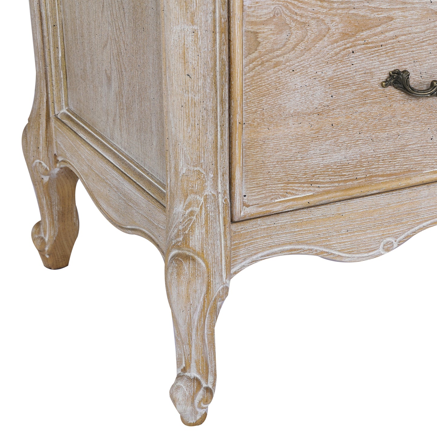 Lille Oak Wood Plywood Veneer White Washed Finish Storage Drawers Tallboy