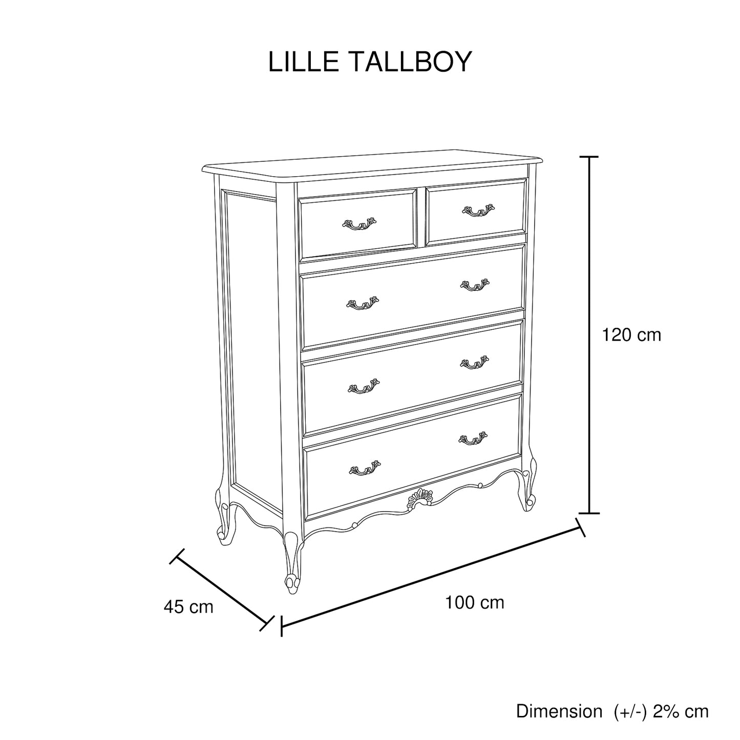 Lille Oak Wood Plywood Veneer White Washed Finish Storage Drawers Tallboy