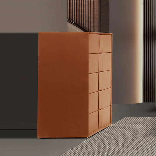 Louis Tallboy MDF with Premium Leatherette Upholstery Storage Space Five Drawers Wooden Legs