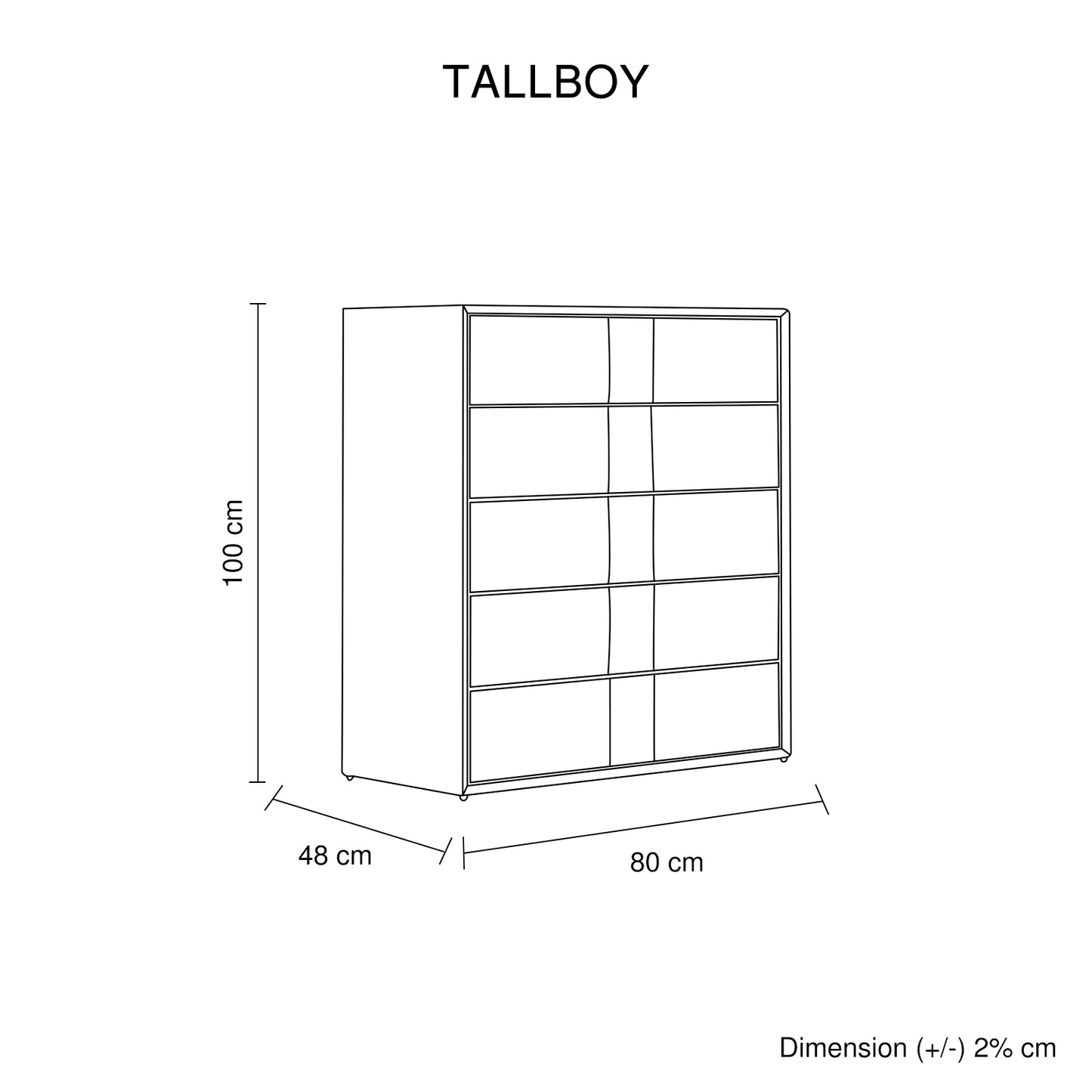Louis Tallboy MDF with Premium Leatherette Upholstery Storage Space Five Drawers Wooden Legs
