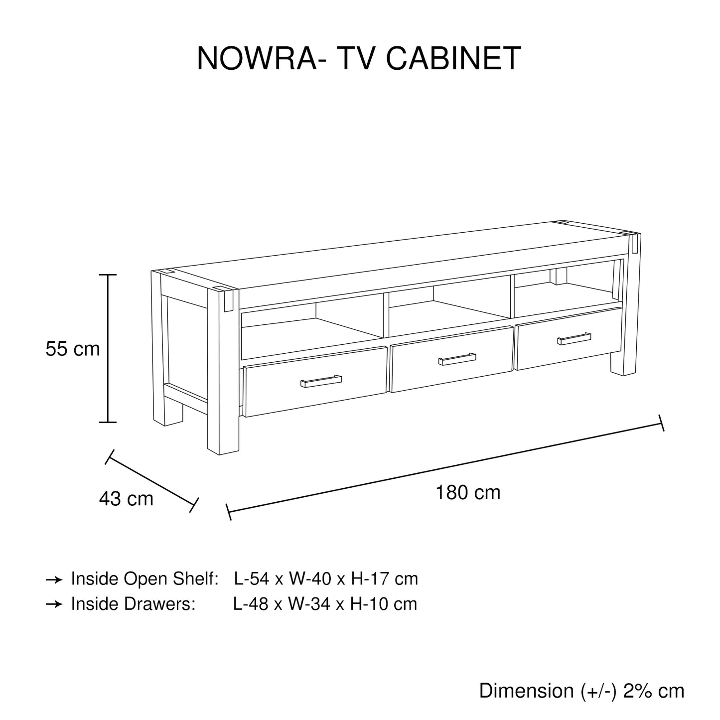 Nowra 3 Drawers TV Cabinet In Solid Acacia Timber With Multiple Colour