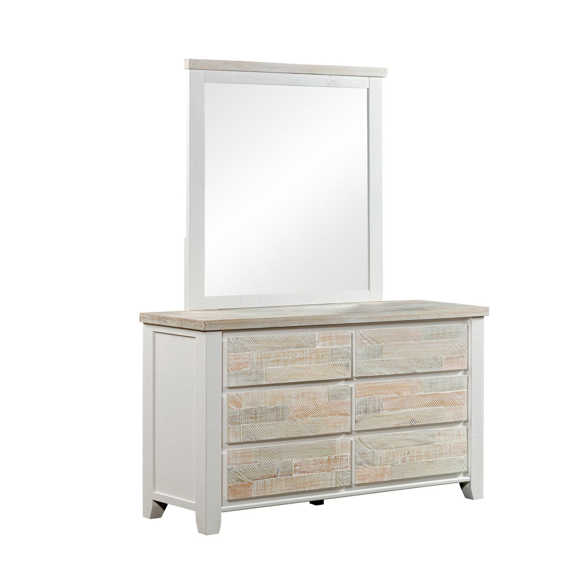 Valencia Solid Pine Timber Dresser Coastal Mirror Grey and Miami White Colour Six Drawers
