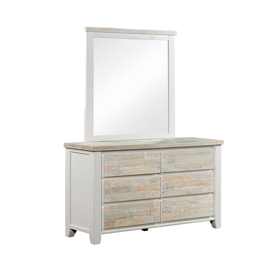 Valencia Solid Pine Timber Dresser Coastal Mirror Grey and Miami White Colour Six Drawers