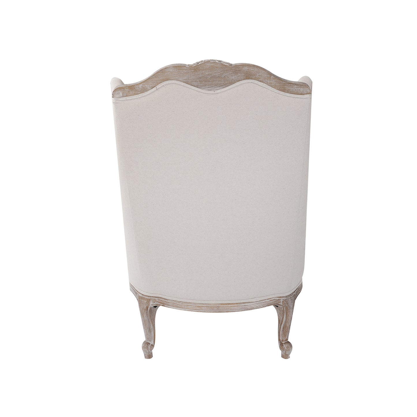 Lille Wing Chair Linen Fabric Oak Wood White Washed Finish Rolled Armrest