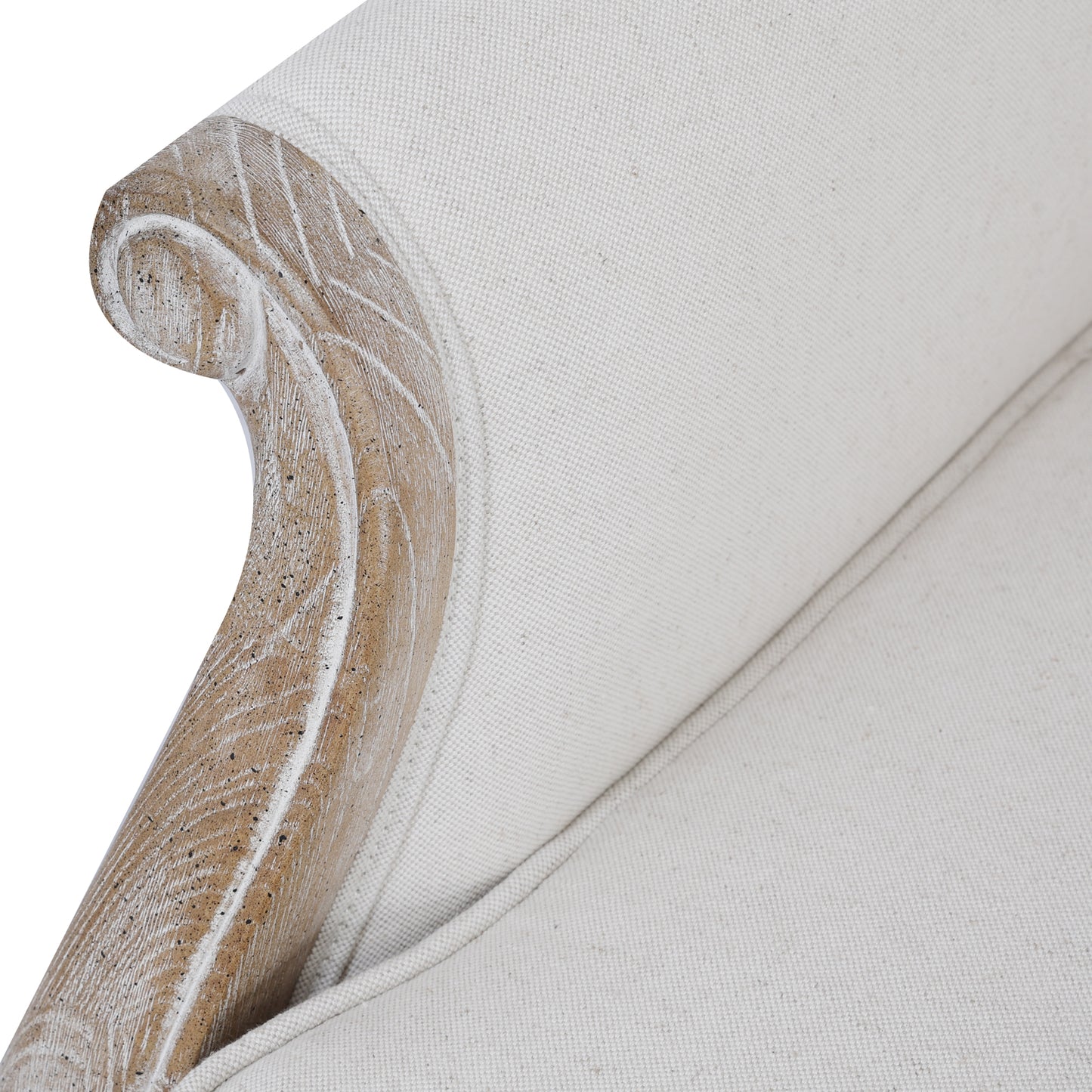 Lille Wing Chair Linen Fabric Oak Wood White Washed Finish Rolled Armrest